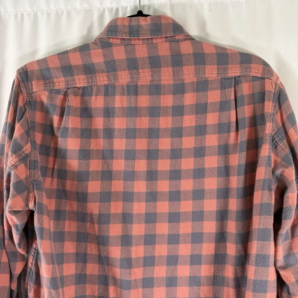 J Crew Flannel Slim Fit Button Down Shirt Men's Medium Orange Plaid Long Sleeve